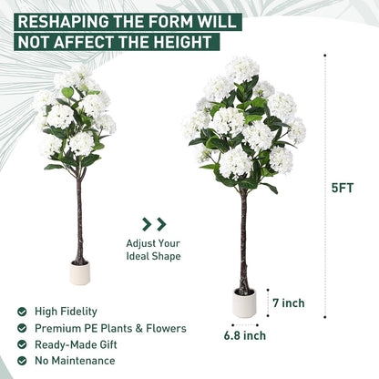 63 inch Artificial Camellia Tree with White Flower Pots -2 Pack White Fake Tree,5 Ft Faux Plants Indoor wich Blooming,Artificial Plants for Indoor & Outdoor Home Front Door Decor