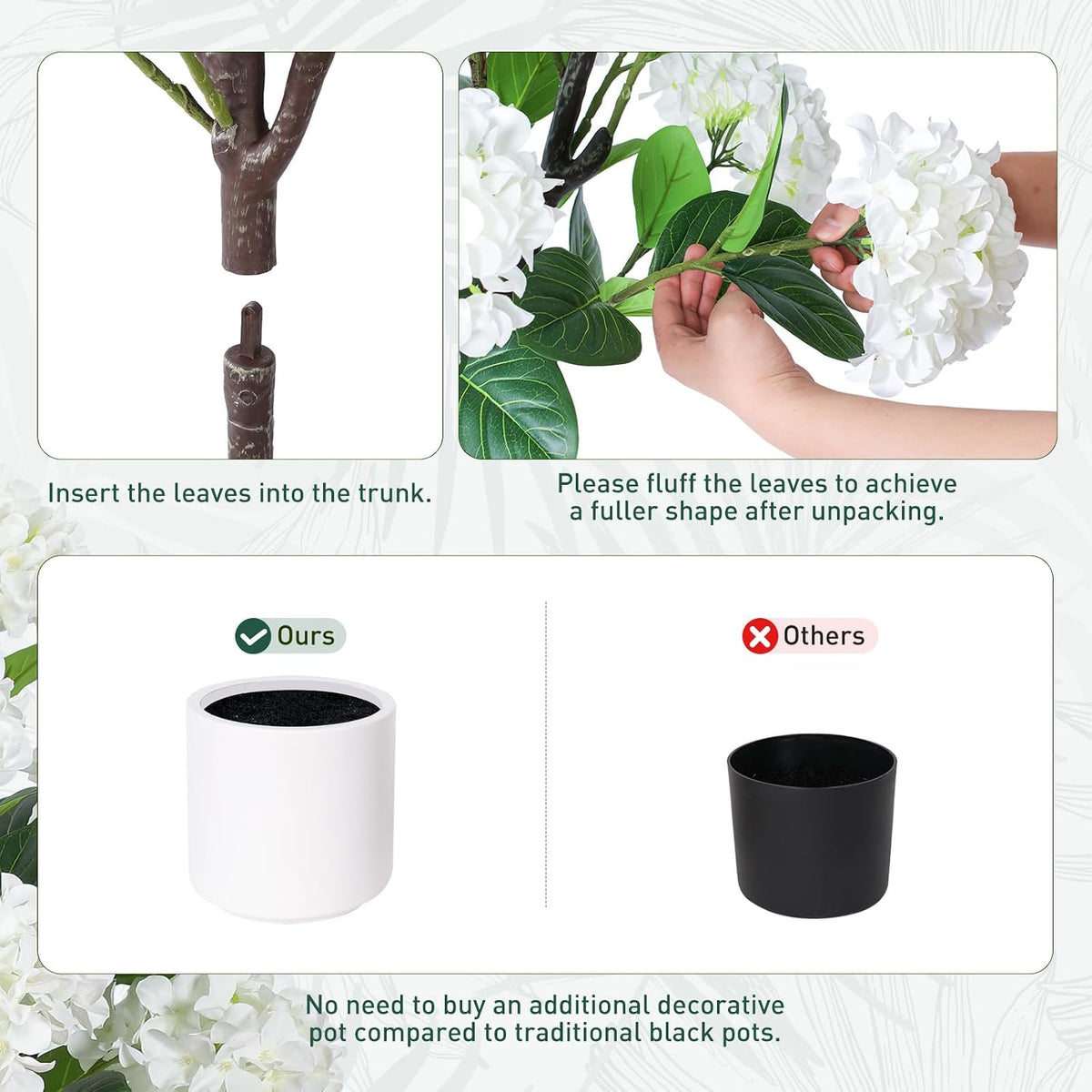 63 inch Artificial Camellia Tree with White Flower Pots -2 Pack White Fake Tree,5 Ft Faux Plants Indoor wich Blooming,Artificial Plants for Indoor & Outdoor Home Front Door Decor