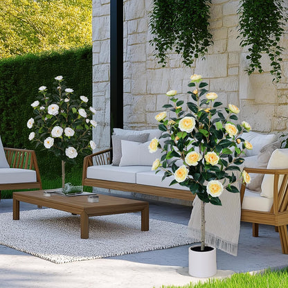 63 inch Artificial Camellia Tree with White Flower Pots -2 Pack White Fake Tree,5 Ft Faux Plants Indoor wich Blooming,Artificial Plants for Indoor & Outdoor Home Front Door Decor