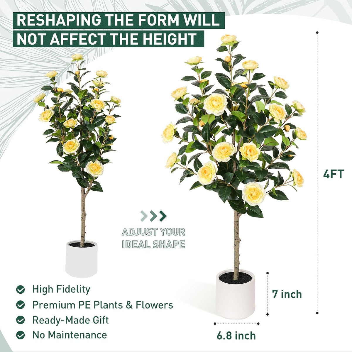 63 inch Artificial Camellia Tree with White Flower Pots -2 Pack White Fake Tree,5 Ft Faux Plants Indoor wich Blooming,Artificial Plants for Indoor & Outdoor Home Front Door Decor