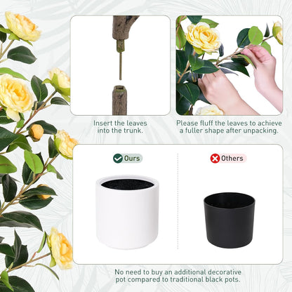 63 inch Artificial Camellia Tree with White Flower Pots -2 Pack White Fake Tree,5 Ft Faux Plants Indoor wich Blooming,Artificial Plants for Indoor & Outdoor Home Front Door Decor