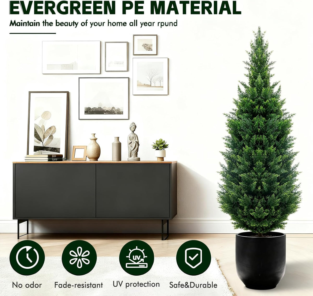 4Ft Artificial Cedar Topiary Trees (2-Pack) - UV Resistant Fake Shrubs with Ground Spike for Outdoor & Indoor Use, Front Porch, Garden Decor