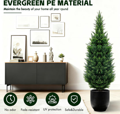 4Ft Artificial Cedar Topiary Trees (2-Pack) - UV Resistant Fake Shrubs with Ground Spike for Outdoor & Indoor Use, Front Porch, Garden Decor