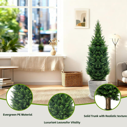 4Ft Artificial Cedar Topiary Trees (2-Pack) - UV Resistant Fake Shrubs with Ground Spike for Outdoor & Indoor Use, Front Porch, Garden Decor