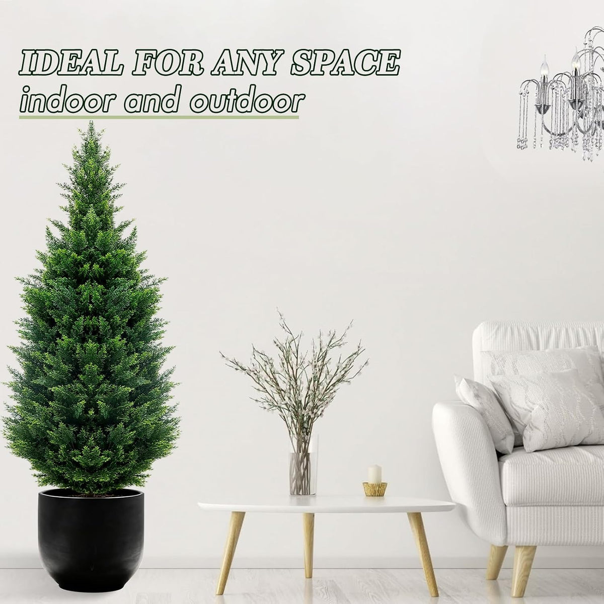 4Ft Artificial Cedar Topiary Trees (2-Pack) - UV Resistant Fake Shrubs with Ground Spike for Outdoor & Indoor Use, Front Porch, Garden Decor