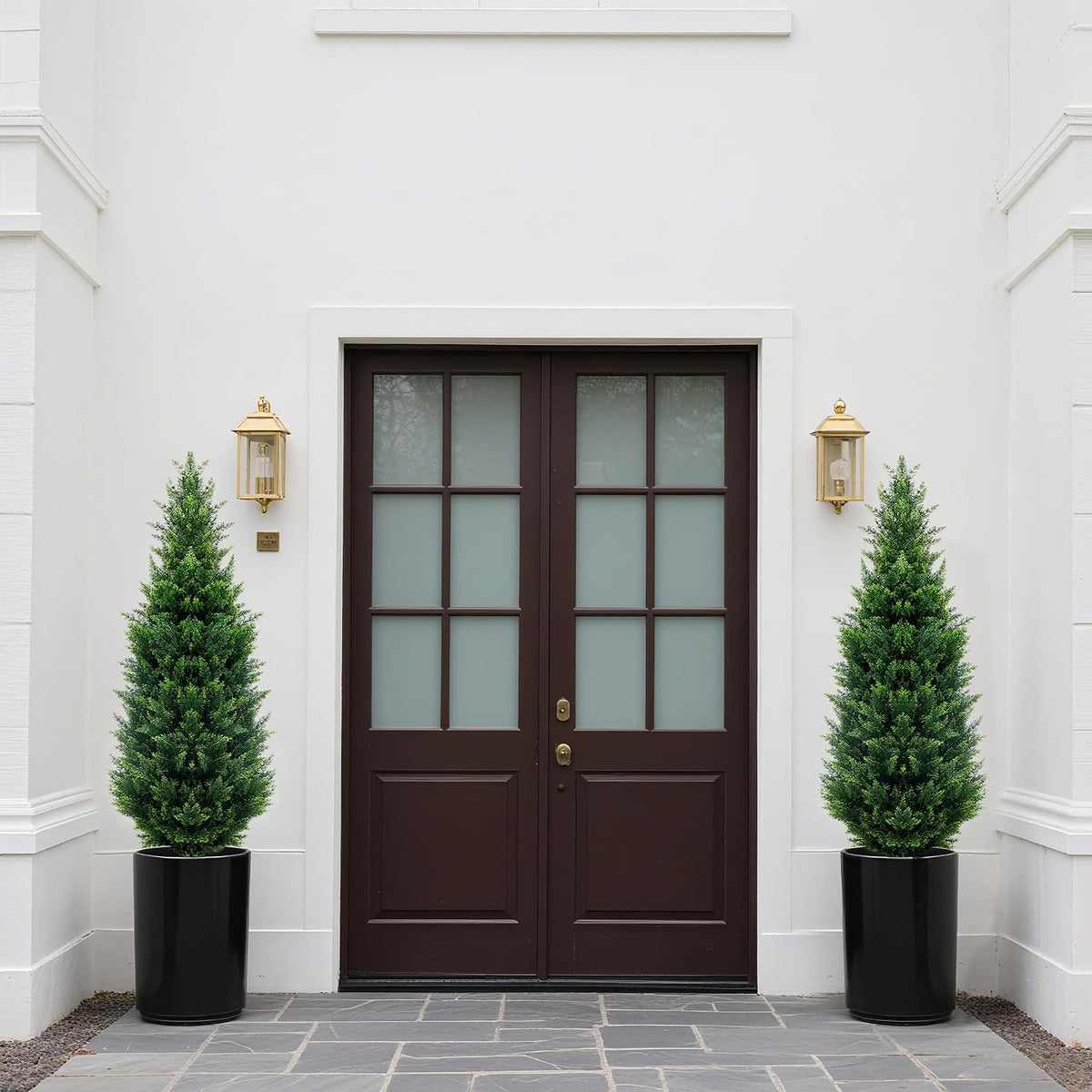 4Ft Artificial Cedar Topiary Trees (2-Pack) - UV Resistant Fake Shrubs with Ground Spike for Outdoor & Indoor Use, Front Porch, Garden Decor