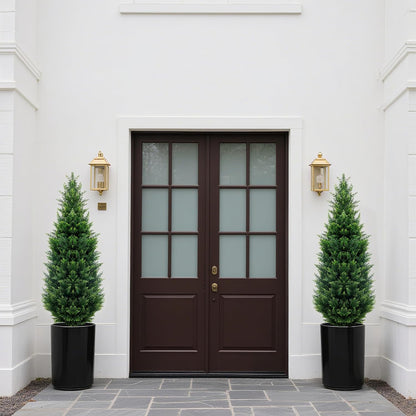 4Ft Artificial Cedar Topiary Trees (2-Pack) - UV Resistant Fake Shrubs with Ground Spike for Outdoor & Indoor Use, Front Porch, Garden Decor