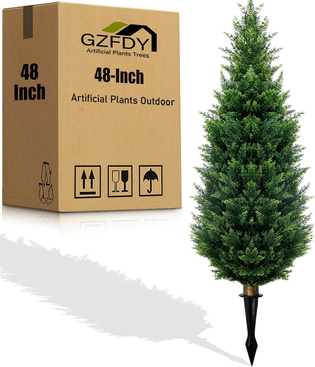 4Ft Artificial Cedar Topiary Trees (2-Pack) - UV Resistant Fake Shrubs with Ground Spike for Outdoor & Indoor Use, Front Porch, Garden Decor