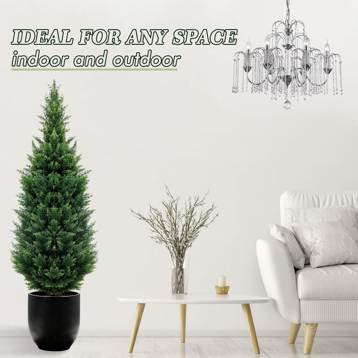 4Ft Artificial Cedar Topiary Trees (2-Pack) - UV Resistant Fake Shrubs with Ground Spike for Outdoor & Indoor Use, Front Porch, Garden Decor