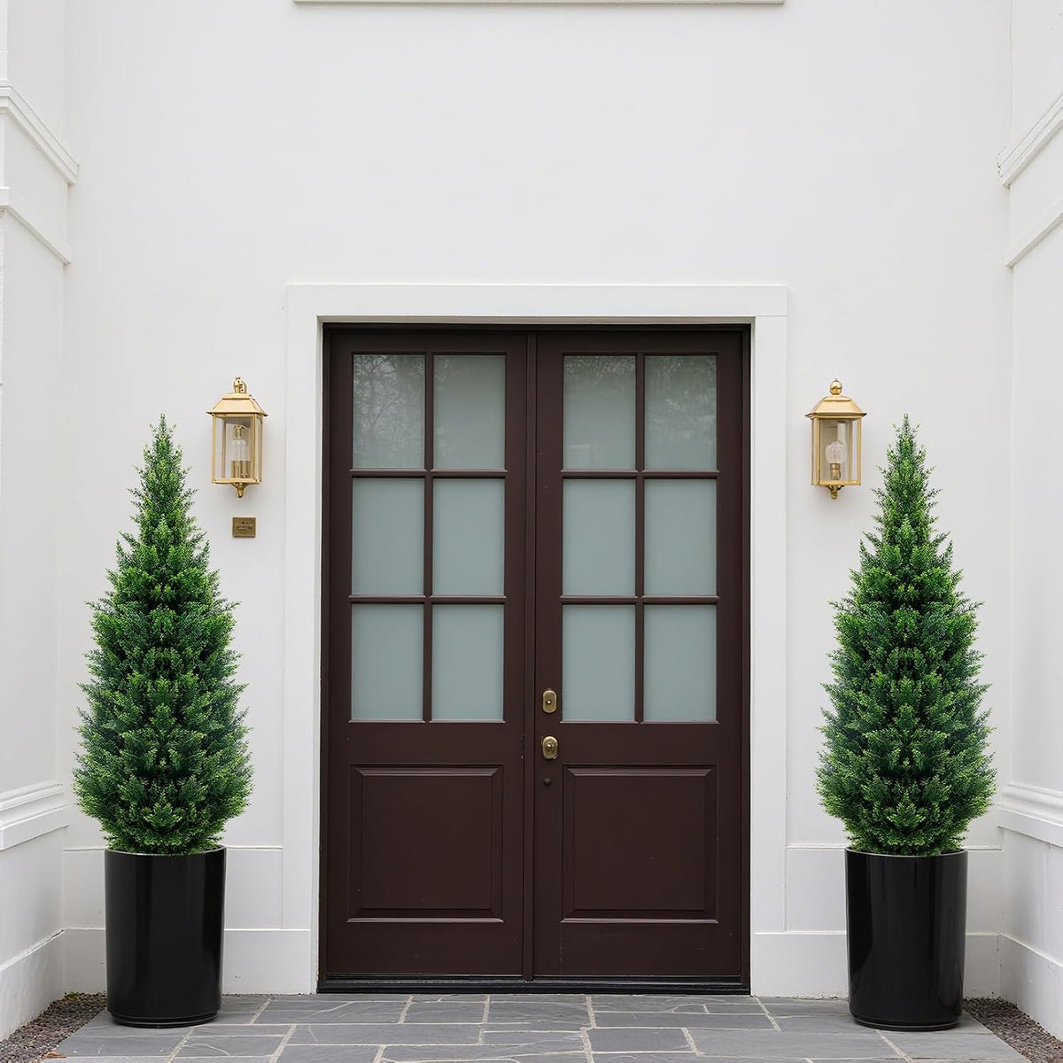 4Ft Artificial Cedar Topiary Trees (2-Pack) - UV Resistant Fake Shrubs with Ground Spike for Outdoor & Indoor Use, Front Porch, Garden Decor