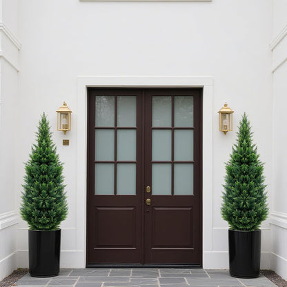 4Ft Artificial Cedar Topiary Trees (2-Pack) - UV Resistant Fake Shrubs with Ground Spike for Outdoor & Indoor Use, Front Porch, Garden Decor