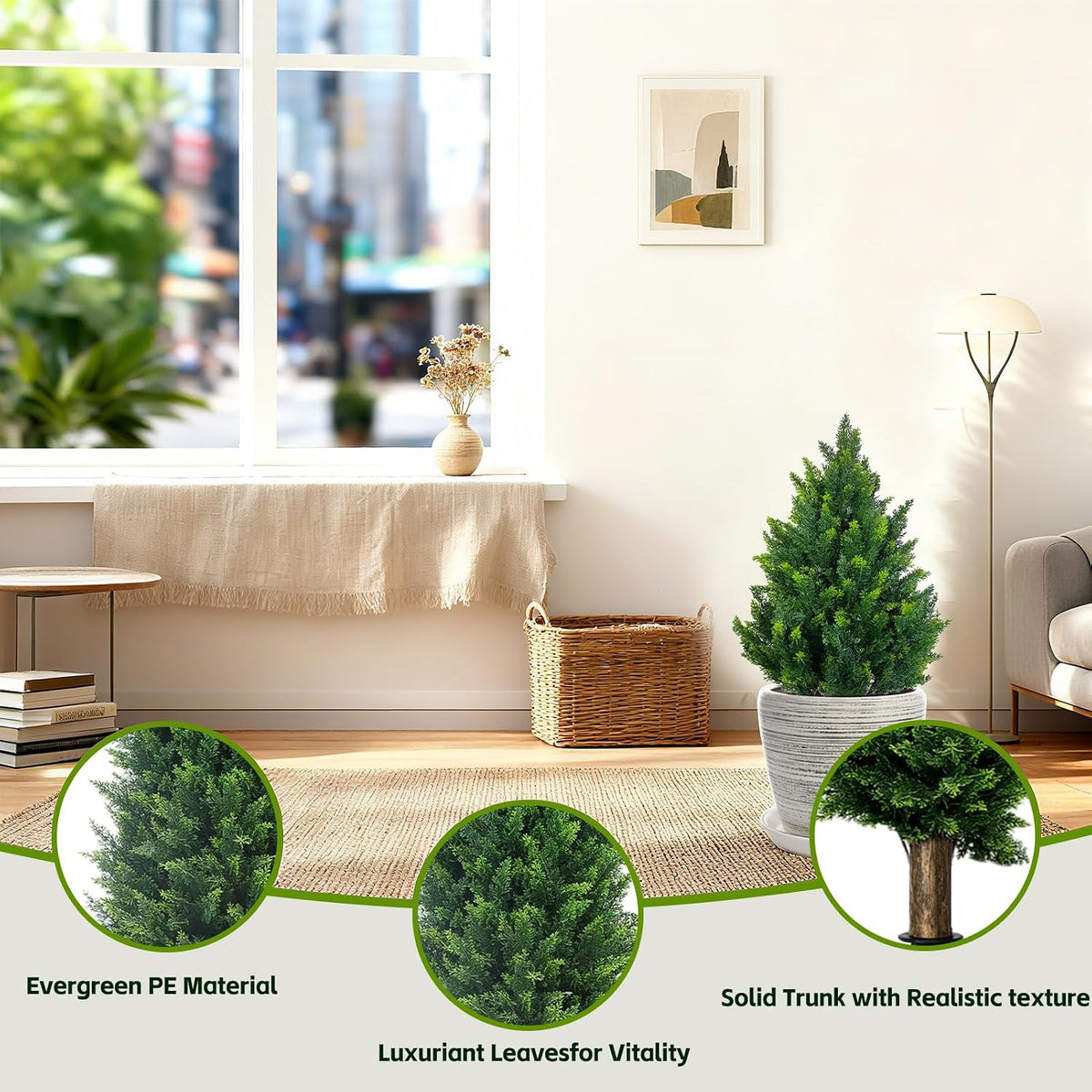 4Ft Artificial Cedar Topiary Trees (2-Pack) - UV Resistant Fake Shrubs with Ground Spike for Outdoor & Indoor Use, Front Porch, Garden Decor