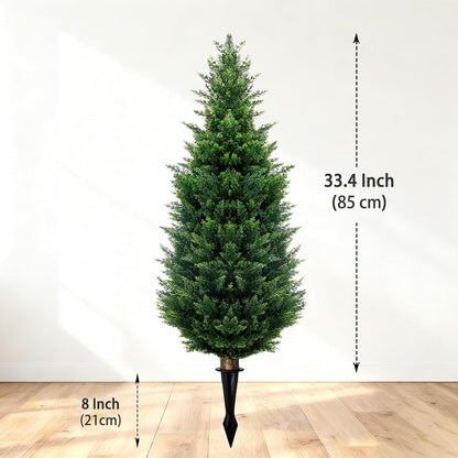 4Ft Artificial Cedar Topiary Trees (2-Pack) - UV Resistant Fake Shrubs with Ground Spike for Outdoor & Indoor Use, Front Porch, Garden Decor
