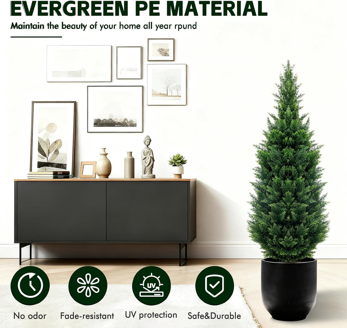 4Ft Artificial Cedar Topiary Trees (2-Pack) - UV Resistant Fake Shrubs with Ground Spike for Outdoor & Indoor Use, Front Porch, Garden Decor