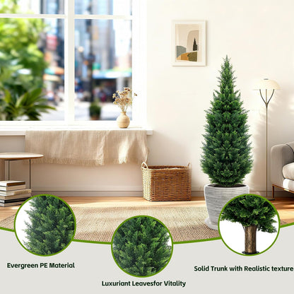 4Ft Artificial Cedar Topiary Trees (2-Pack) - UV Resistant Fake Shrubs with Ground Spike for Outdoor & Indoor Use, Front Porch, Garden Decor