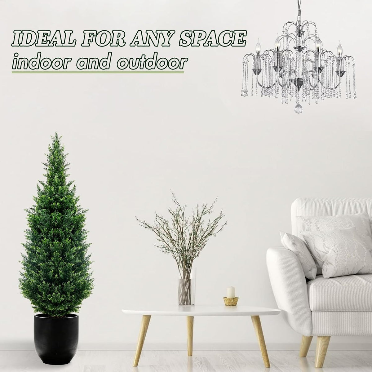 4Ft Artificial Cedar Topiary Trees (2-Pack) - UV Resistant Fake Shrubs with Ground Spike for Outdoor & Indoor Use, Front Porch, Garden Decor