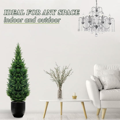 4Ft Artificial Cedar Topiary Trees (2-Pack) - UV Resistant Fake Shrubs with Ground Spike for Outdoor & Indoor Use, Front Porch, Garden Decor