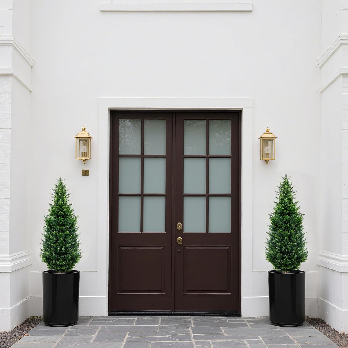 4Ft Artificial Cedar Topiary Trees (2-Pack) - UV Resistant Fake Shrubs with Ground Spike for Outdoor & Indoor Use, Front Porch, Garden Decor