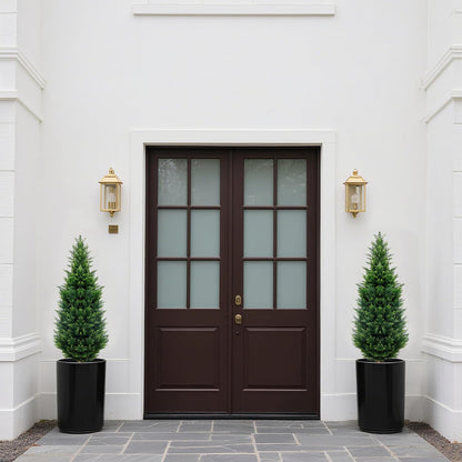 4Ft Artificial Cedar Topiary Trees (2-Pack) - UV Resistant Fake Shrubs with Ground Spike for Outdoor & Indoor Use, Front Porch, Garden Decor