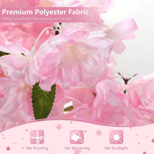 6FT Artificial Cherry Blossom Tree, Fake Pink Sakura Tree, Realistic Faux Blossom Tree for Indoor Outdoor Decor, Wedding Party Garden Home Office Decoration