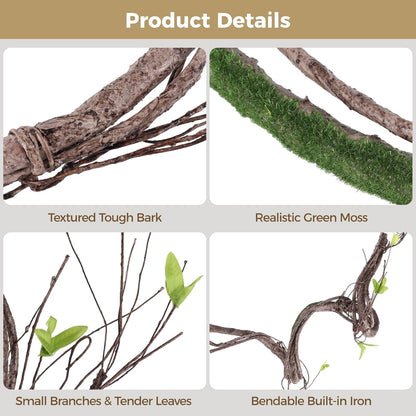 3 PCS Artificial Bendable Tree Branches, Realistic Faux Dried Branch with Moss, Flexible Vine-Style Twigs with Leaves, Craft Stems for Home Decor, Floral Arrangements, Wreaths, Seasonal Displays