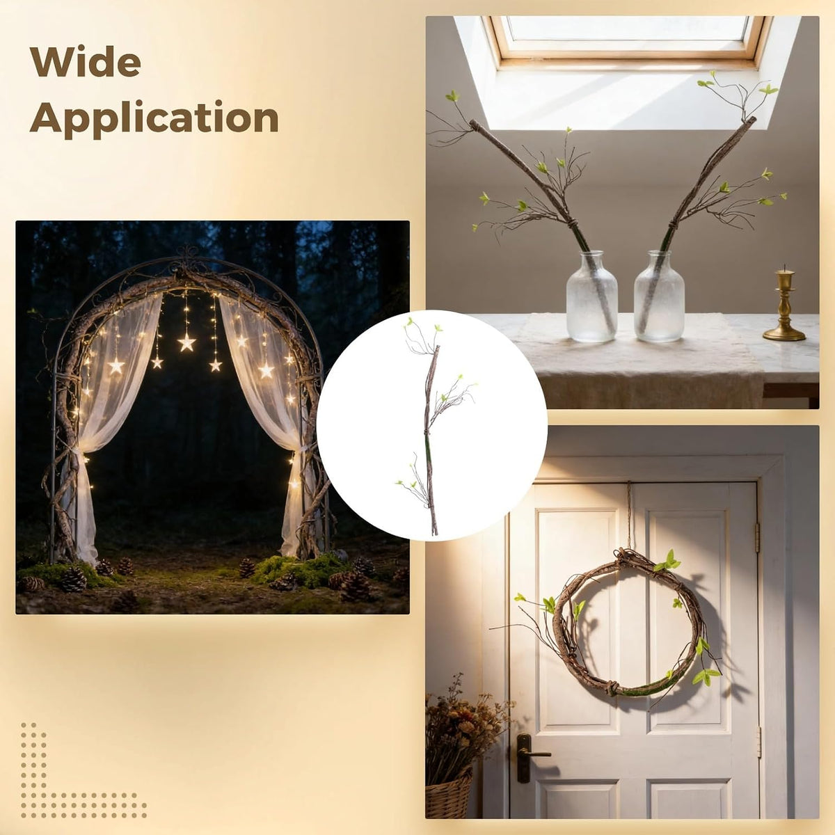 3 PCS Artificial Bendable Tree Branches, Realistic Faux Dried Branch with Moss, Flexible Vine-Style Twigs with Leaves, Craft Stems for Home Decor, Floral Arrangements, Wreaths, Seasonal Displays