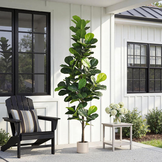 Artificial Fiddle Leaf Fig Tree 7FT with Planter Faux Trees Indoor Tall Artificial Tree, Stable Base, 128 Realistic Leaves, for Indoor/Outdoor Home Office Living Room Decor, Housewarming Gift