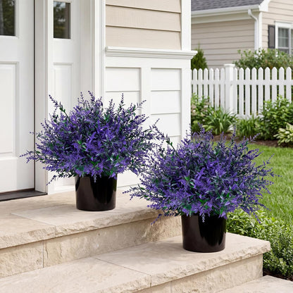 2 Set Artificial Lavender Topiary Trees, Fake Outdoor Potted Plants, UV Resistant Faux Bush, Purple Flowers with Pots for Front Porch, Garden, Patio