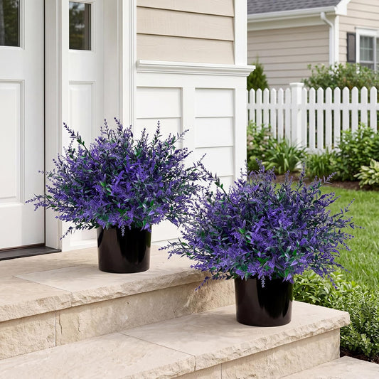2 Set Artificial Lavender Topiary Trees, Fake Outdoor Potted Plants, UV Resistant Faux Bush, Purple Flowers with Pots for Front Porch, Garden, Patio