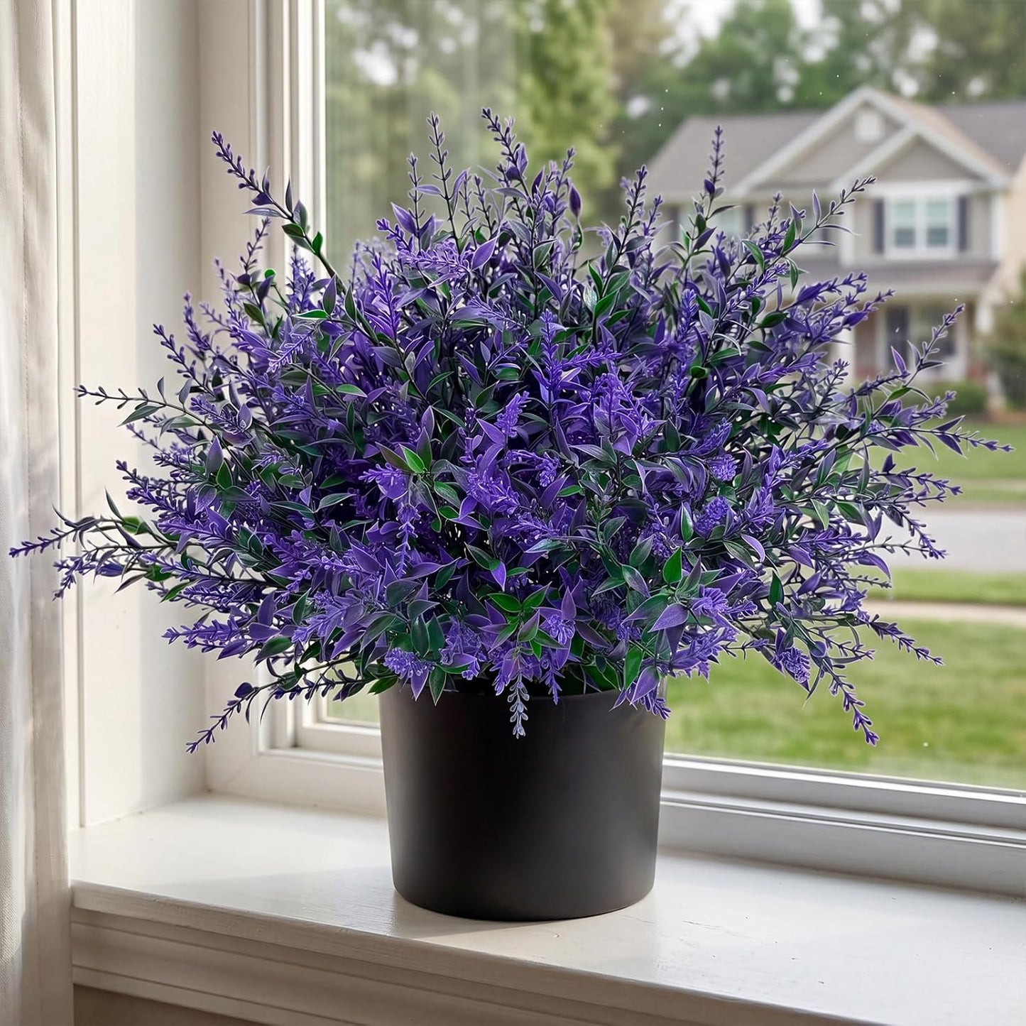 2 Set Artificial Lavender Topiary Trees, Fake Outdoor Potted Plants, UV Resistant Faux Bush, Purple Flowers with Pots for Front Porch, Garden, Patio