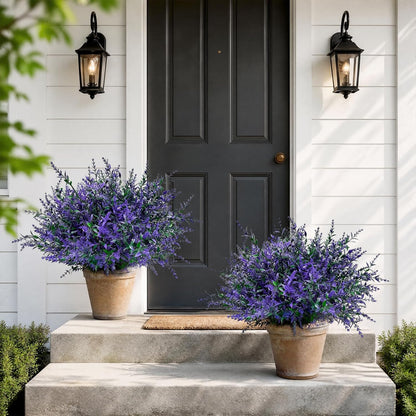 2 Set Artificial Lavender Topiary Trees, Fake Outdoor Potted Plants, UV Resistant Faux Bush, Purple Flowers with Pots for Front Porch, Garden, Patio