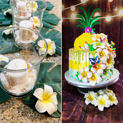 100Pcs 1.9'' White Hawaiian Plumeria Foam Flower Heads, Artificial Frangipani with Petal for Hair Clips, Lei Making Supplies, Hat Cap Ornament, DIY Floral Craft Decor, Spring Wedding Beach Party Home
