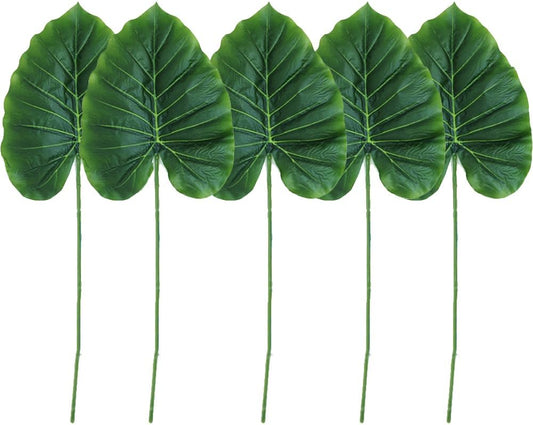 5Pcs Artificial Elephant Ear Plant Stem Fake Greenery Monstera Leaves Tropical Branches for Home Wedding Party Decor (Large)