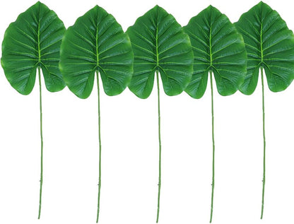 5Pcs Artificial Elephant Ear Plant Stem Fake Greenery Monstera Leaves Tropical Branches for Home Wedding Party Decor (Large)