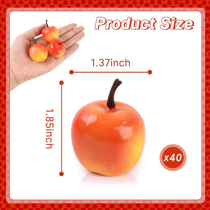 Mini Artificial Apples, 40 Pcs Lifelike Simulation Small Apples Fake Fruits for Home Kitchen Table Basket Christmas Tree Decor Photography Props