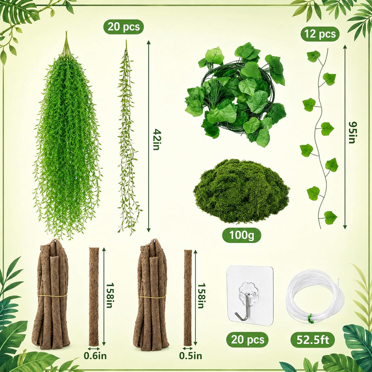 35 Pcs Artificial Bendable Vines Branches Decoration, Jungle Theme Decor