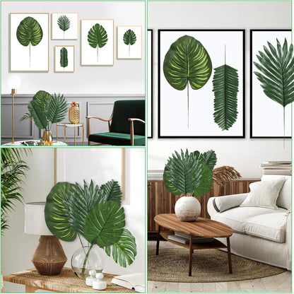 4 Kinds Artificial Palm Leaves with Faux Stems Tropical Plant Leaves Monstera Leaves Safari Leaves for Hawaiian Luau Party Jungle Beach Table Leave Decorations