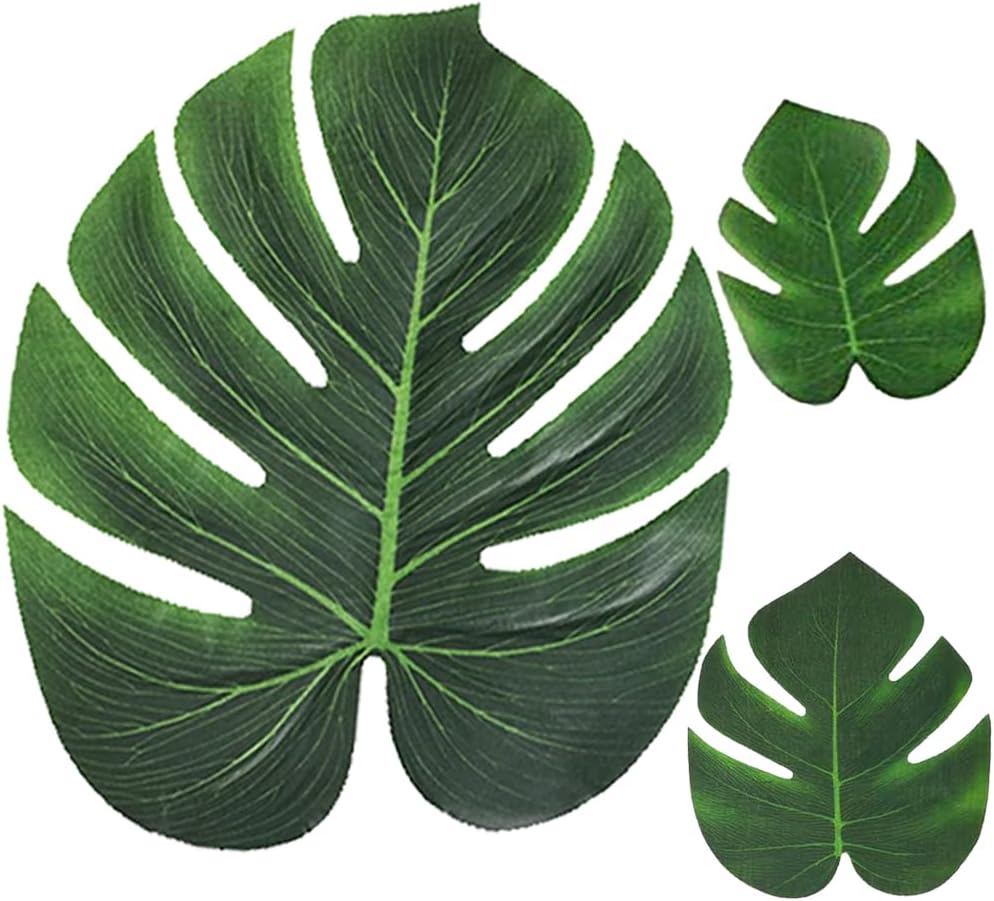 4 Kinds Artificial Palm Leaves with Faux Stems Tropical Plant Leaves Monstera Leaves Safari Leaves for Hawaiian Luau Party Jungle Beach Table Leave Decorations