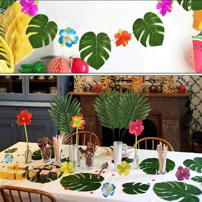 4 Kinds Artificial Palm Leaves with Faux Stems Tropical Plant Leaves Monstera Leaves Safari Leaves for Hawaiian Luau Party Jungle Beach Table Leave Decorations