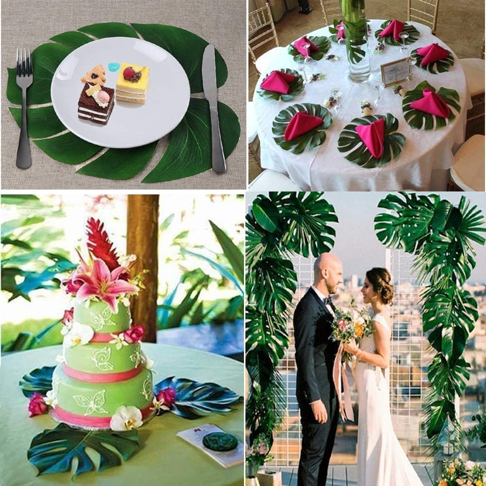 4 Kinds Artificial Palm Leaves with Faux Stems Tropical Plant Leaves Monstera Leaves Safari Leaves for Hawaiian Luau Party Jungle Beach Table Leave Decorations