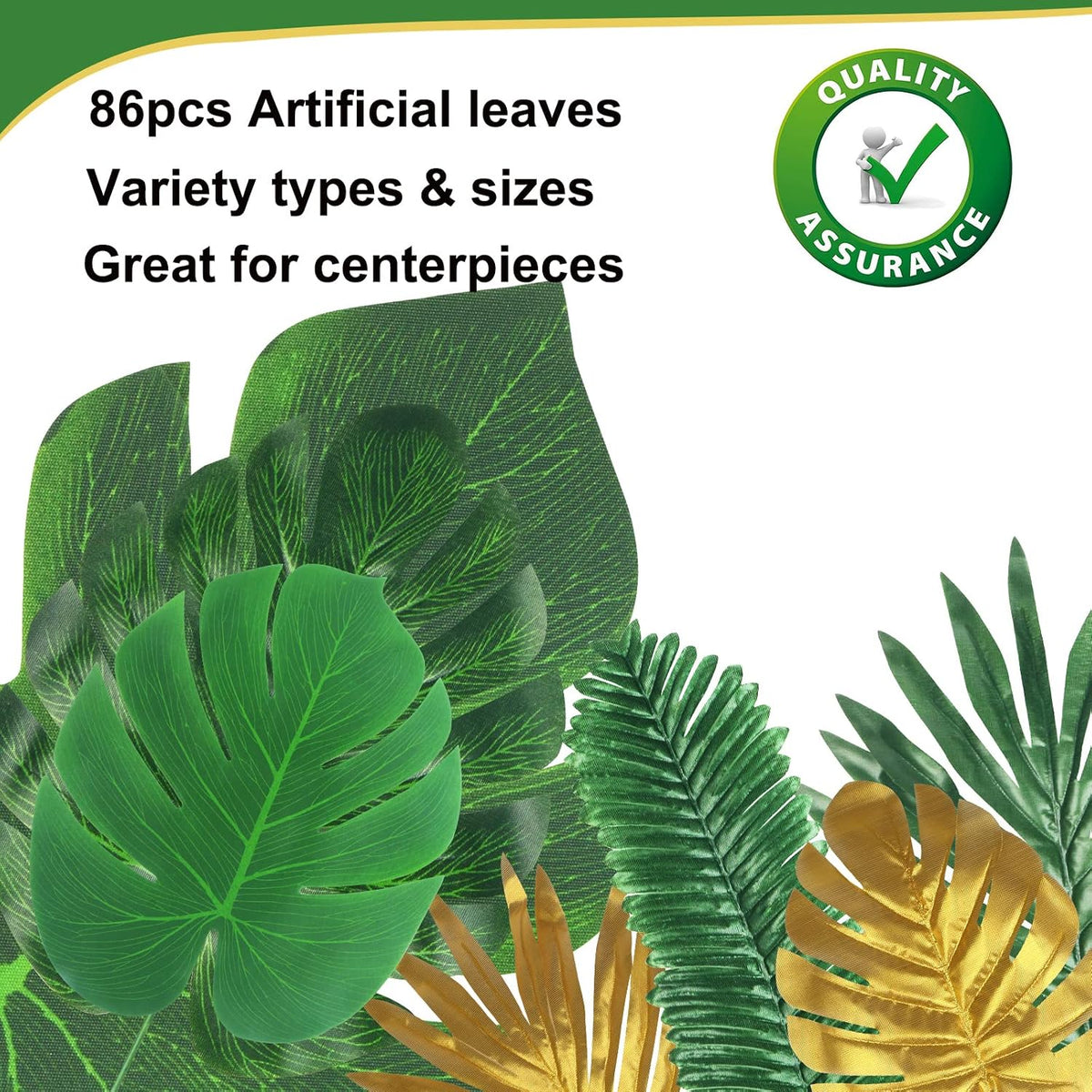 4 Kinds Artificial Palm Leaves with Faux Stems Tropical Plant Leaves Monstera Leaves Safari Leaves for Hawaiian Luau Party Jungle Beach Table Leave Decorations
