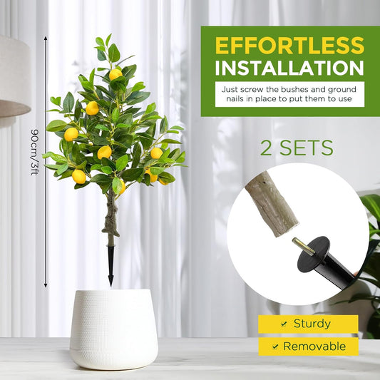 2 Pack 3ft/35 Artificial Lemon Trees Realistic Faux Lemon Plants