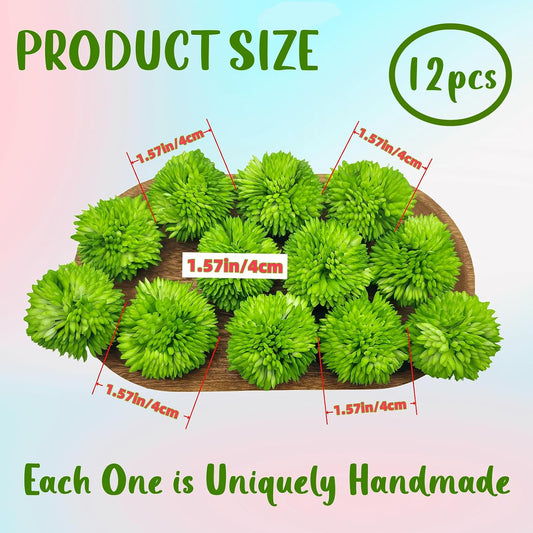 12 Green Decorative Moss Balls – 1.57 Inch (Size ≈ Golf Ball), Artificial Moss Spheres for Mini Terrarium, Fairy Garden, Small Vase, Centerpiece & Home Decor