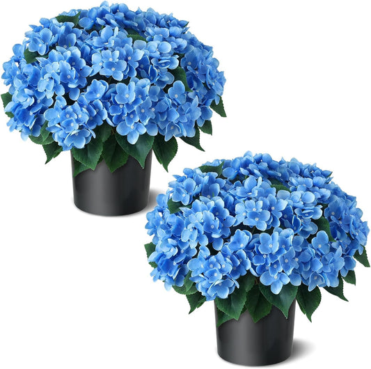 2 Sets 22" Artificial Fall Hydrangea Flower Topiary Trees for Porch(Orange) | with Pots, No Assembly Needed, Faux Silk Flower Potted Plant, for Front Door Farmhouse Garden Home Outdoor Autumn Decor