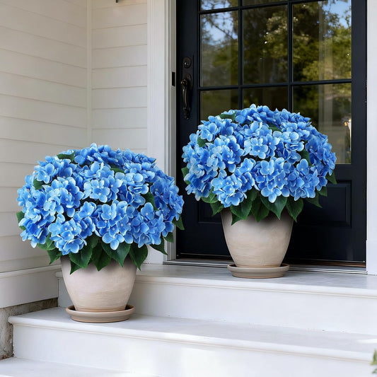2 Sets 22" Artificial Fall Hydrangea Flower Topiary Trees for Porch(Orange) | with Pots, No Assembly Needed, Faux Silk Flower Potted Plant, for Front Door Farmhouse Garden Home Outdoor Autumn Decor