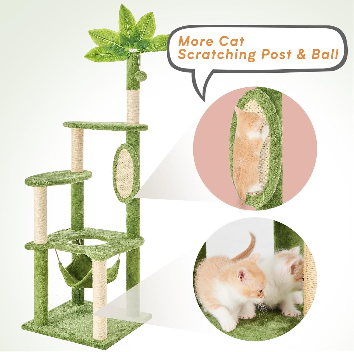 31.5in Multi-Level Cat Tower with Sisal Scratching Posts, Hidden Cave & Perch Platform, Large Cat Condo for 1-3 Cats, Eco-Friendly Pet Furniture with Realistic Leaves, Green