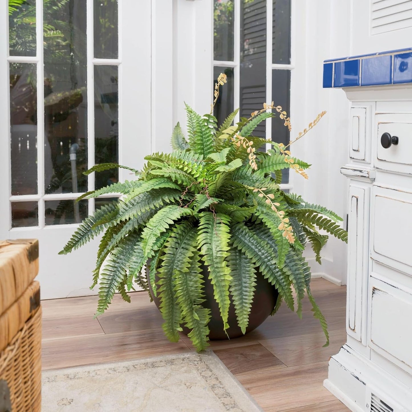 45" Fake Ferns Artificial Plants Large,Set of 2 Artificial Boston Ferns Faux Hanging Fake Plants for Outdoors Planter Home Garden Decor,60 Branches