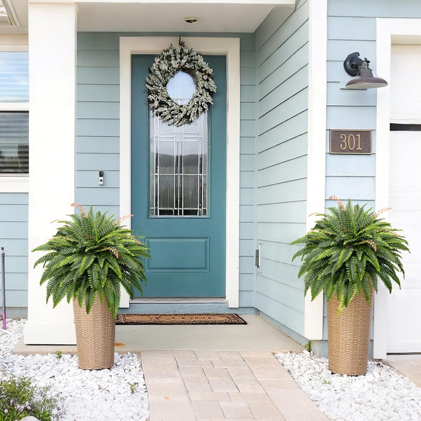 45" Fake Ferns Artificial Plants Large,Set of 2 Artificial Boston Ferns Faux Hanging Fake Plants for Outdoors Planter Home Garden Decor,60 Branches