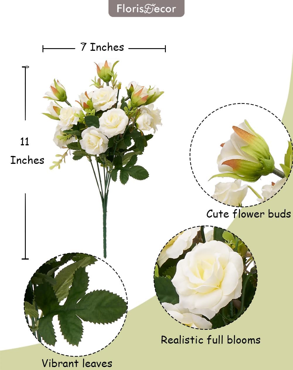 Small White Mini Roses Bouquet, Realistic Creamy White Flowers, Faux Wildflowers Bush for Decoration, Perfect for Weddings and Parties, 11'', Set of 4