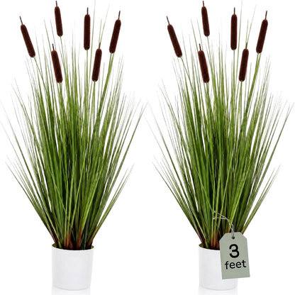 2 Pack 3ft/35inch Artificial Grass Plant Outdoor Artificial Greenery Grass in Pot with Fake Purple Hydrangea for Spring Room Office Indoor Outdoor Decor Housewarming Gifts